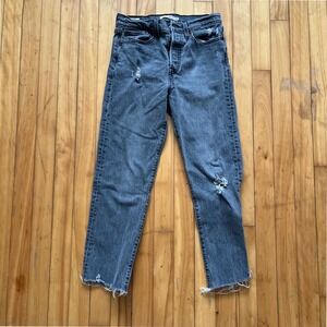 Levi's Wedgie Straight Jeans Distressed Grey Denim Size 27 Raw Hem